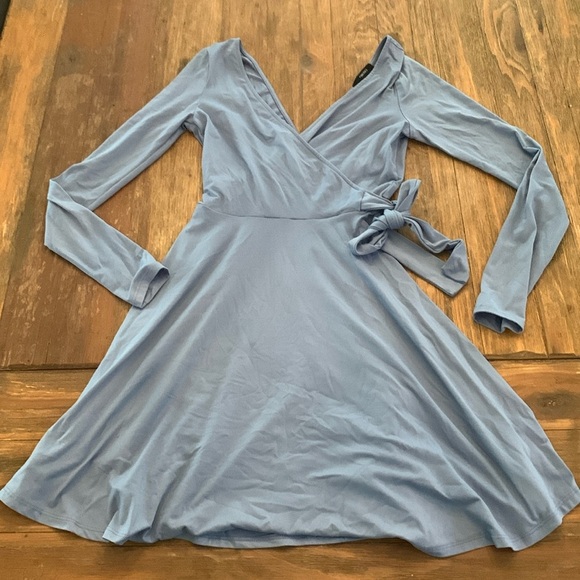 Forever 21 Dresses & Skirts - Gray Blue Wrap Style A Line Dress Long Sleeve Forever 21 Small